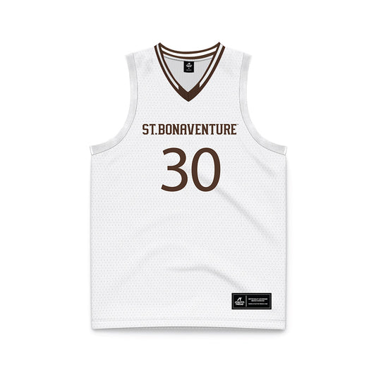 St. Bonaventure - NCAA Men's Basketball : Broek Ostrom - White Basketball Jersey-0