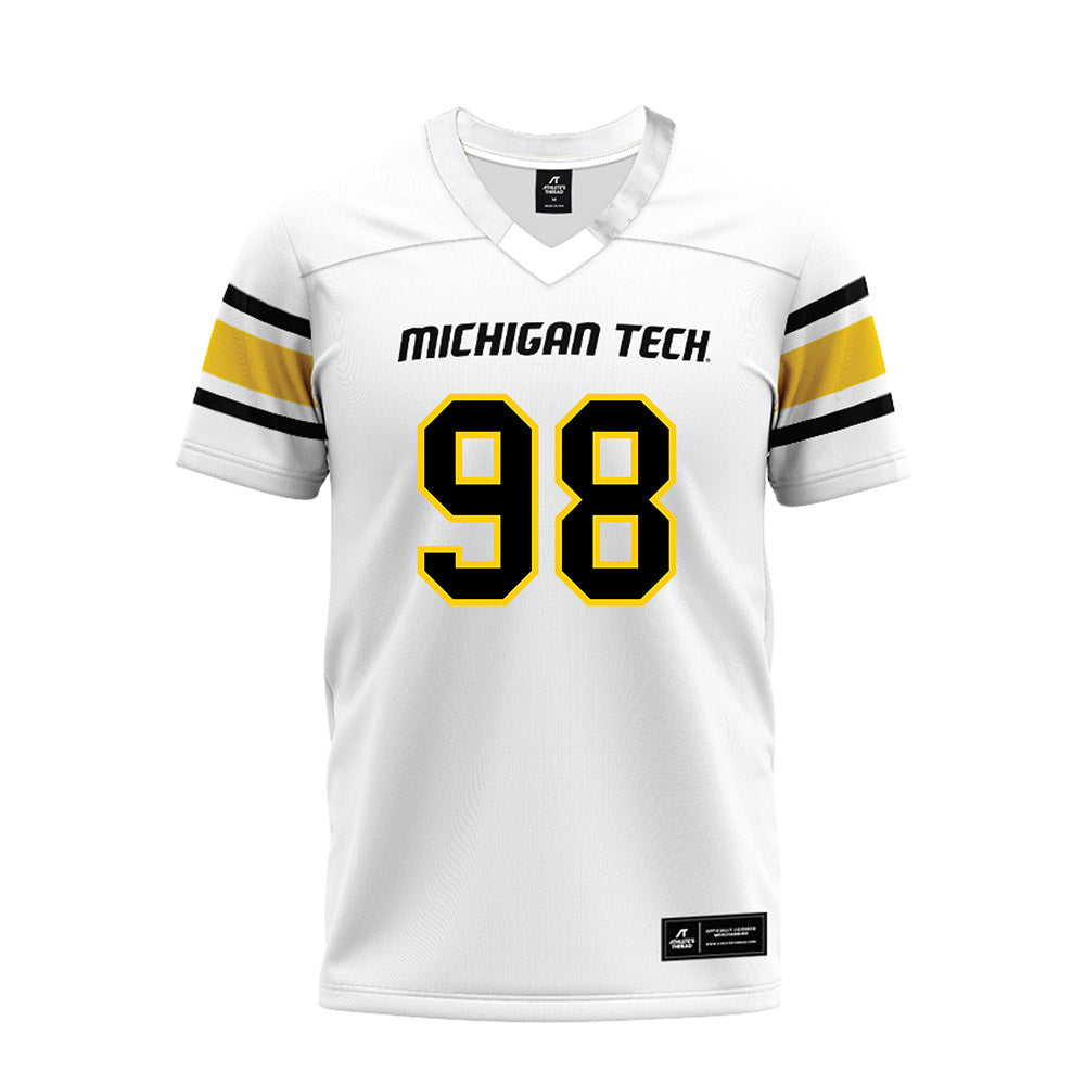 Michigan Tech - NCAA Football : Gauge Heikkinen - White Premium Football Jersey-0