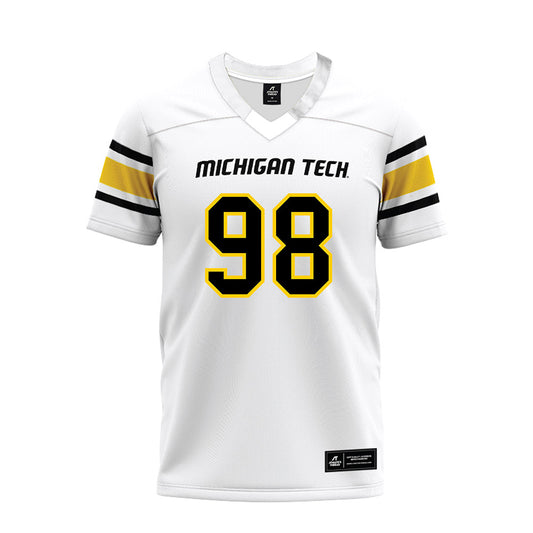 Michigan Tech - NCAA Football : Gauge Heikkinen - White Premium Football Jersey-0