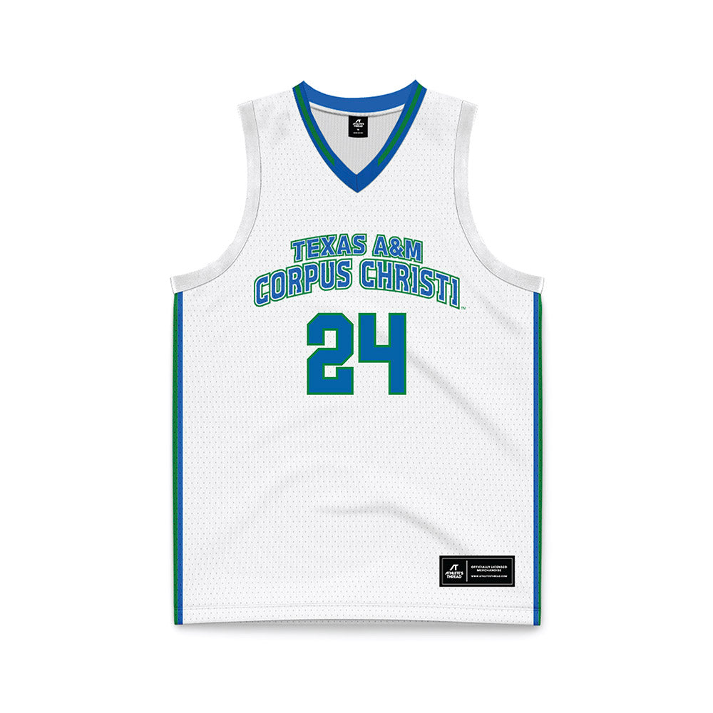 Texas A&M Corpus Christi - NCAA Men's Basketball : Jamal ambrose - White Basketball Jersey-0