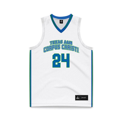 Texas A&M Corpus Christi - NCAA Men's Basketball : Jamal ambrose - White Basketball Jersey-0