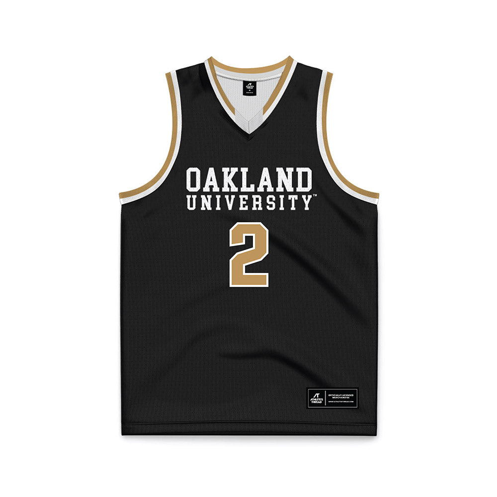 Oakland - NCAA Men's Basketball : Ziare Wells - Black Basketball Jersey-0