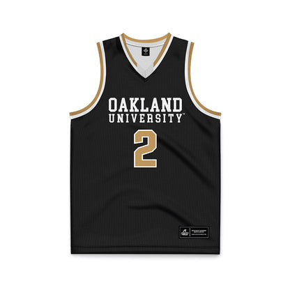 Oakland - NCAA Men's Basketball : Ziare Wells - Black Basketball Jersey-0