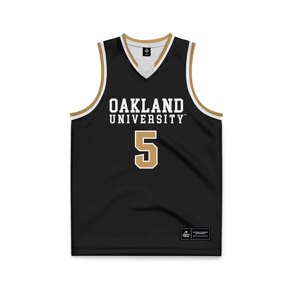 Oakland - NCAA Men's Basketball : MJ Yeager - Black Basketball Jersey-0