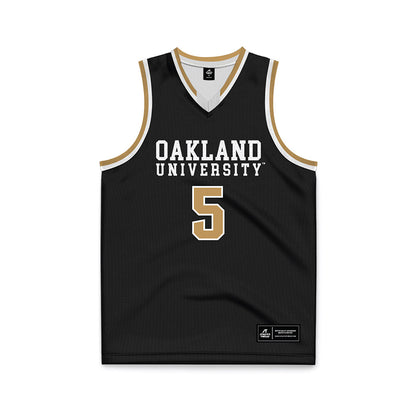 Oakland - NCAA Men's Basketball : MJ Yeager - Black Basketball Jersey-0