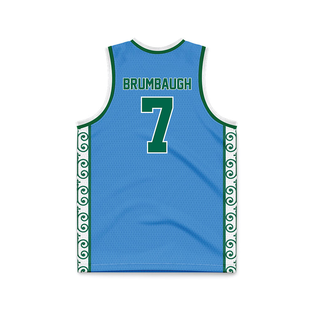 Tulane - NCAA Men's Basketball : Rowan Brumbaugh - Blue Basketball Jersey-1