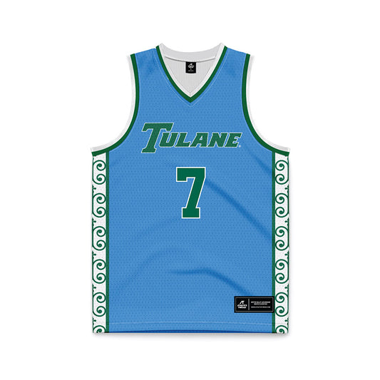 Tulane - NCAA Men's Basketball : Rowan Brumbaugh - Blue Basketball Jersey-0