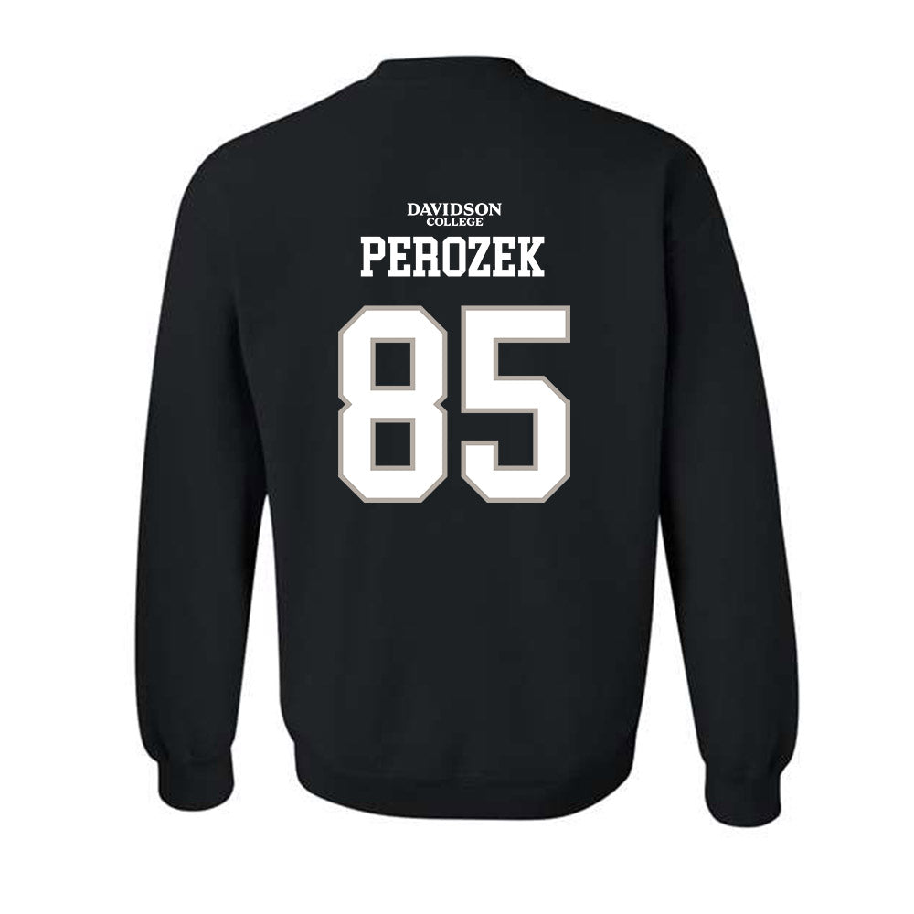 Davidson - NCAA Football : Jack Perozek - Black Replica Shersey Crewneck Sweatshirt-1