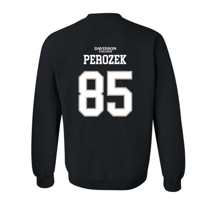 Davidson - NCAA Football : Jack Perozek - Black Replica Shersey Crewneck Sweatshirt-1