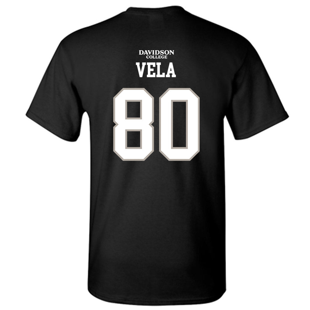 Davidson - NCAA Football : Xavier Vela - Black Replica Shersey T-Shirt-1