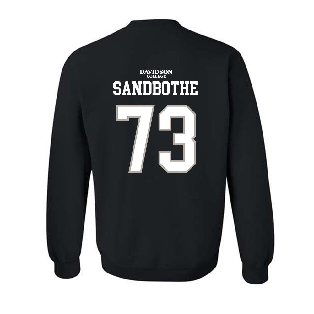 Davidson - NCAA Football : Warren Sandbothe - Black Replica Shersey Crewneck Sweatshirt-1
