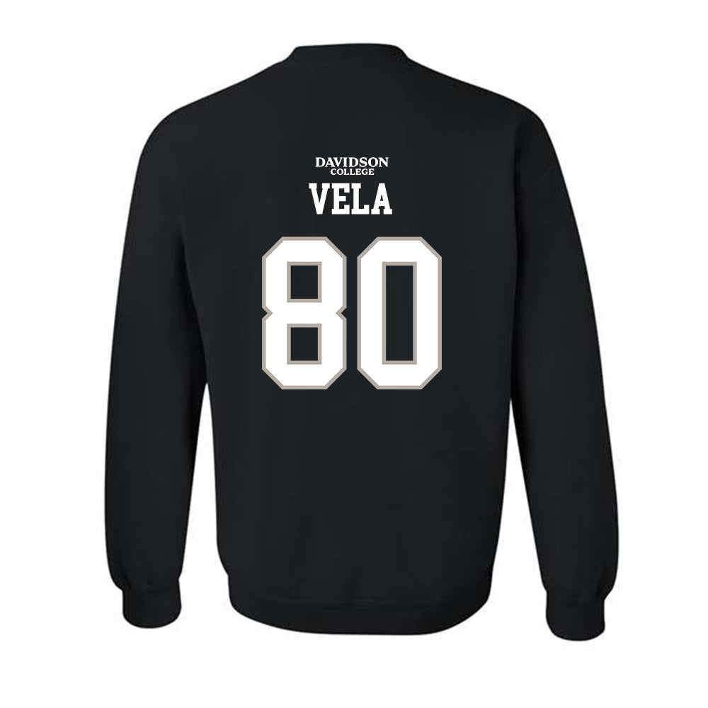 Davidson - NCAA Football : Xavier Vela - Black Replica Shersey Crewneck Sweatshirt-1