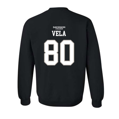 Davidson - NCAA Football : Xavier Vela - Black Replica Shersey Crewneck Sweatshirt-1