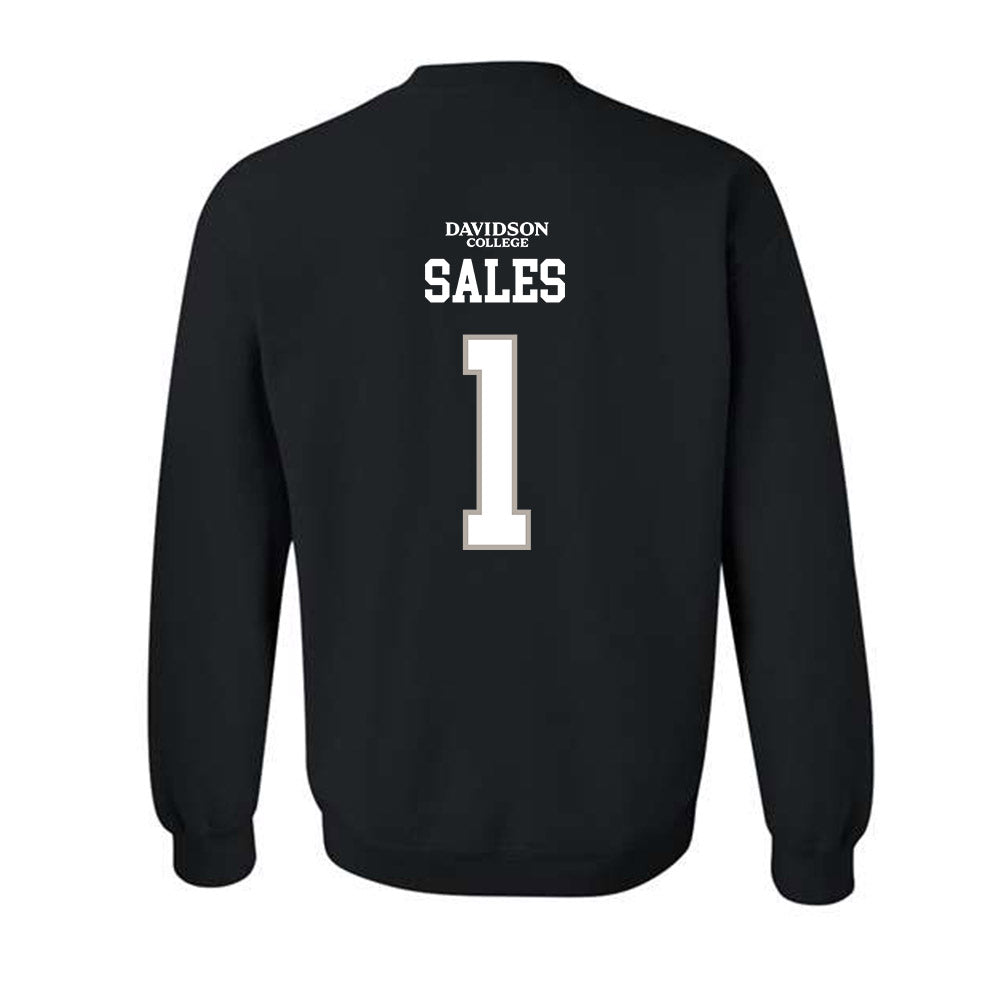 Davidson - NCAA Football : Jaleel Sales - Black Replica Shersey Crewneck Sweatshirt