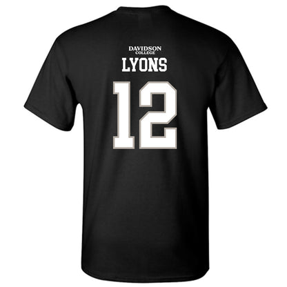 Davidson - NCAA Football : Christian Lyons - Black Replica Shersey T-Shirt-1