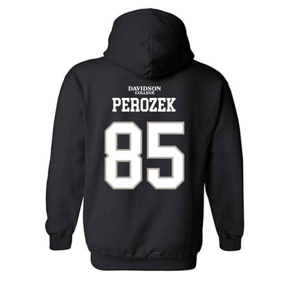 Davidson - NCAA Football : Jack Perozek - Black Replica Shersey Hooded Sweatshirt-1