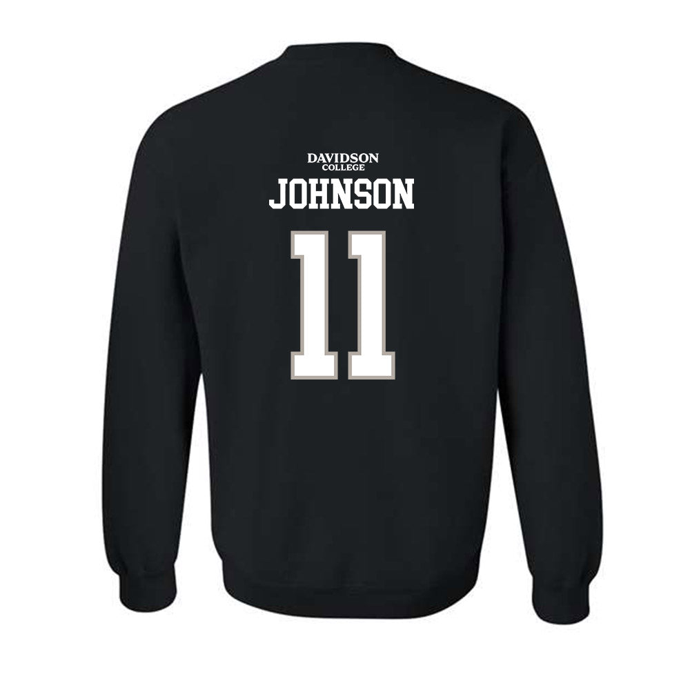 Davidson - NCAA Football : Tre Johnson - Black Replica Shersey Crewneck Sweatshirt-1