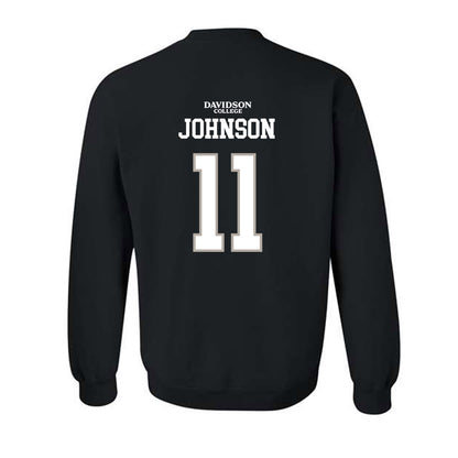 Davidson - NCAA Football : Tre Johnson - Black Replica Shersey Crewneck Sweatshirt-1