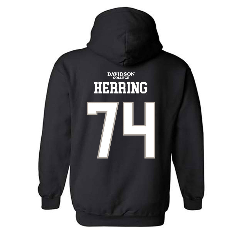 Davidson - NCAA Football : Kyler Herring - Black Replica Shersey Hooded Sweatshirt-1