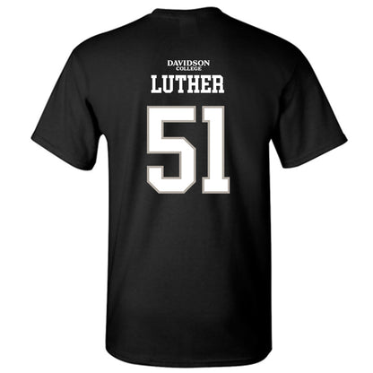 Davidson - NCAA Football : Tom Luther - Black Replica Shersey T-Shirt