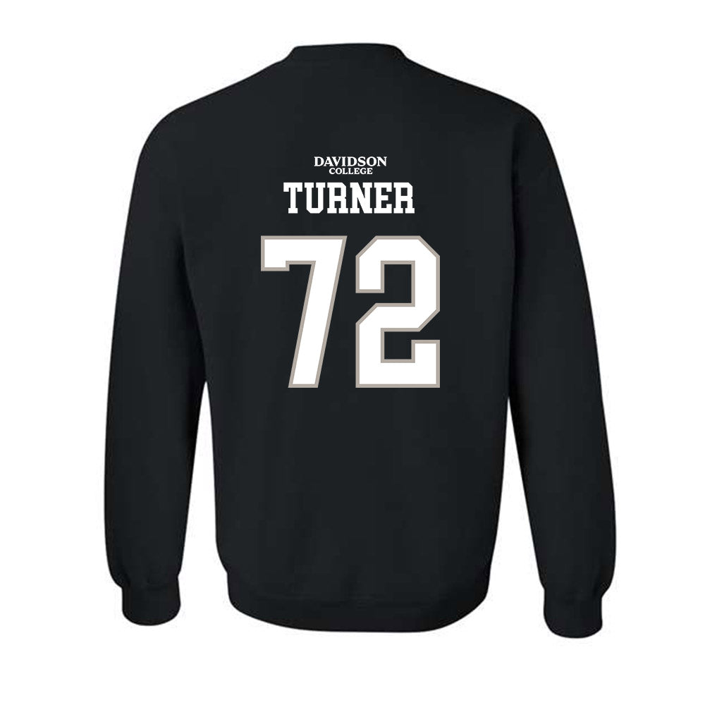 Davidson - NCAA Football : Liam Turner - Black Replica Shersey Crewneck Sweatshirt