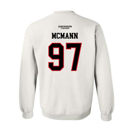 Davidson - NCAA Football : Liam McMann - White Replica Shersey Crewneck Sweatshirt-1