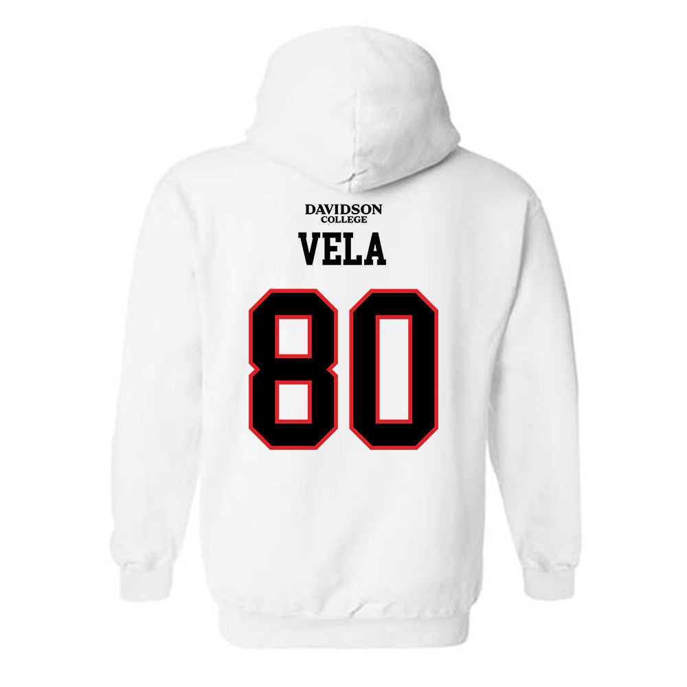 Davidson - NCAA Football : Xavier Vela - White Replica Shersey Hooded Sweatshirt-1