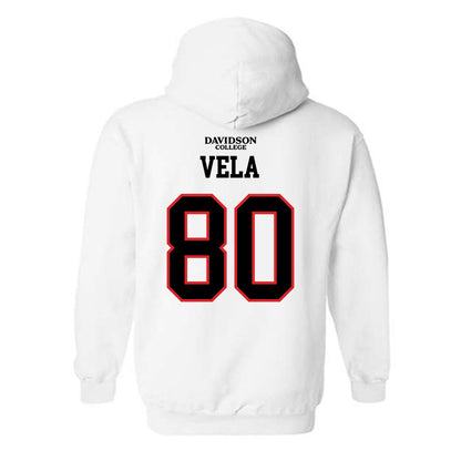 Davidson - NCAA Football : Xavier Vela - White Replica Shersey Hooded Sweatshirt-1
