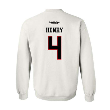 Davidson - NCAA Football : Tahir Henry - White Replica Shersey Crewneck Sweatshirt