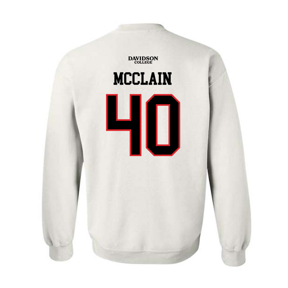 Davidson - NCAA Football : Carius McClain - White Replica Shersey Crewneck Sweatshirt