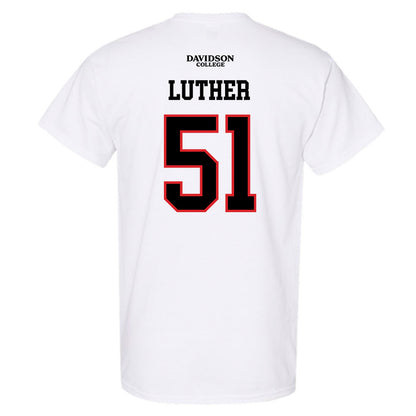 Davidson - NCAA Football : Tom Luther - White Replica Shersey T-Shirt