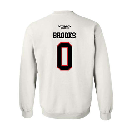 Davidson - NCAA Football : Hunter Brooks - White Replica Shersey Crewneck Sweatshirt-1