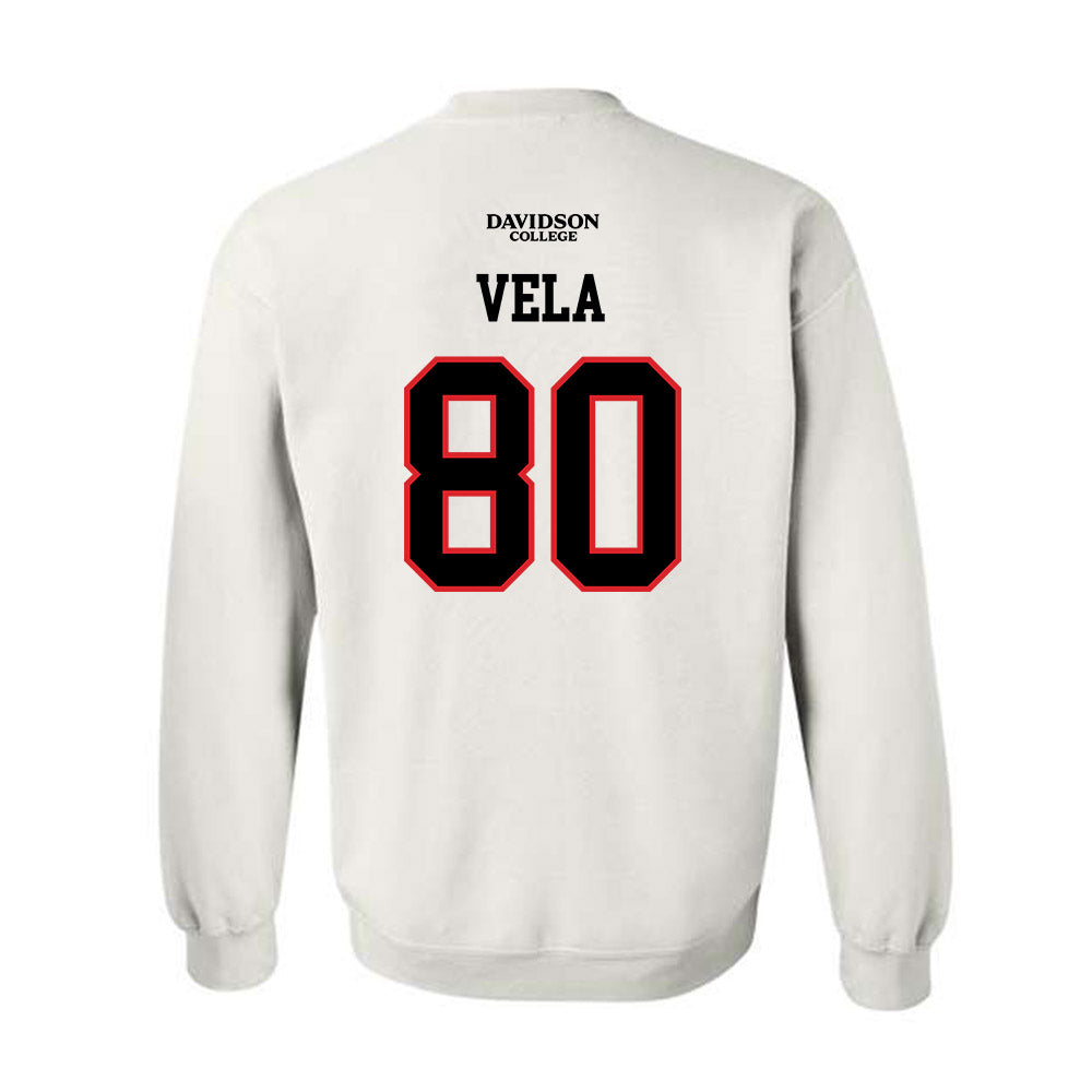 Davidson - NCAA Football : Xavier Vela - White Replica Shersey Crewneck Sweatshirt-1