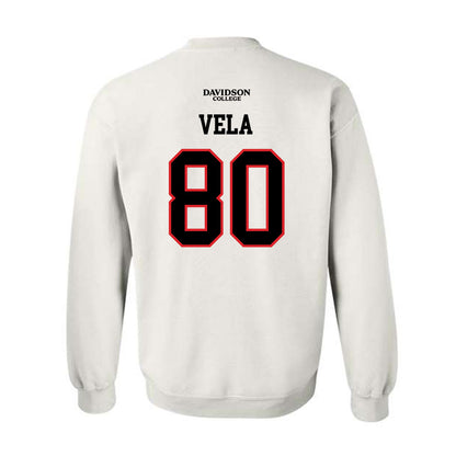 Davidson - NCAA Football : Xavier Vela - White Replica Shersey Crewneck Sweatshirt-1