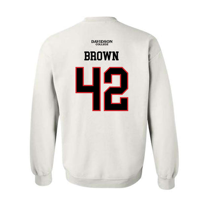 Davidson - NCAA Football : Dallas Brown - White Replica Shersey Crewneck Sweatshirt