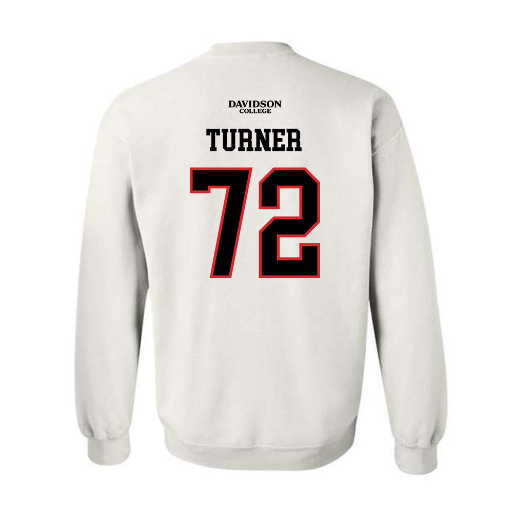 Davidson - NCAA Football : Liam Turner - White Replica Shersey Crewneck Sweatshirt