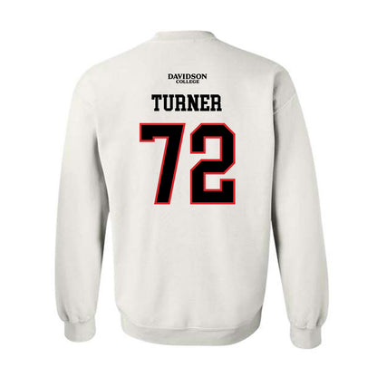 Davidson - NCAA Football : Liam Turner - White Replica Shersey Crewneck Sweatshirt