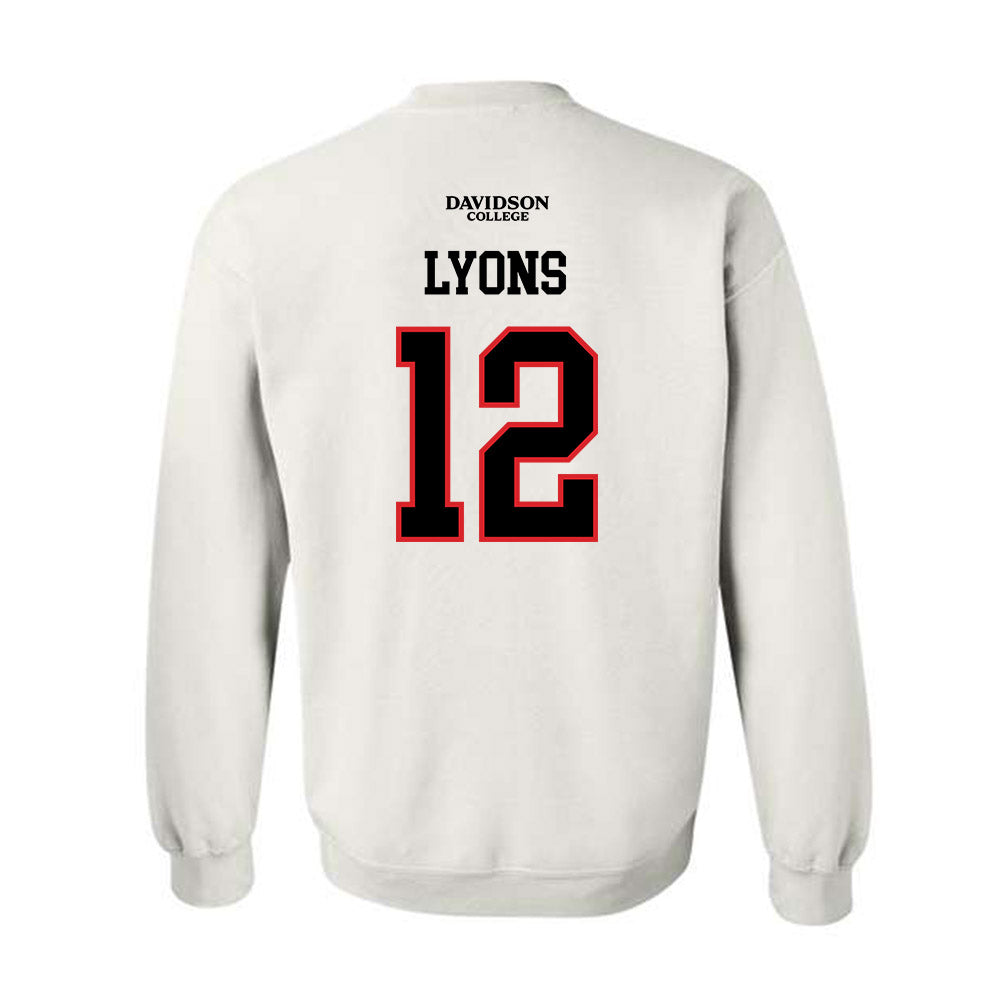 Davidson - NCAA Football : Christian Lyons - White Replica Shersey Crewneck Sweatshirt-1