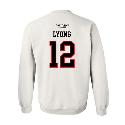 Davidson - NCAA Football : Christian Lyons - White Replica Shersey Crewneck Sweatshirt-1