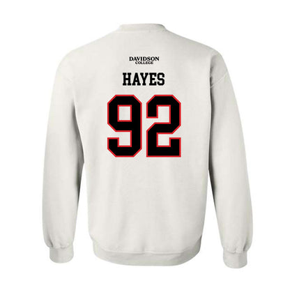 Davidson - NCAA Football : Christian Hayes - White Replica Shersey Crewneck Sweatshirt-1