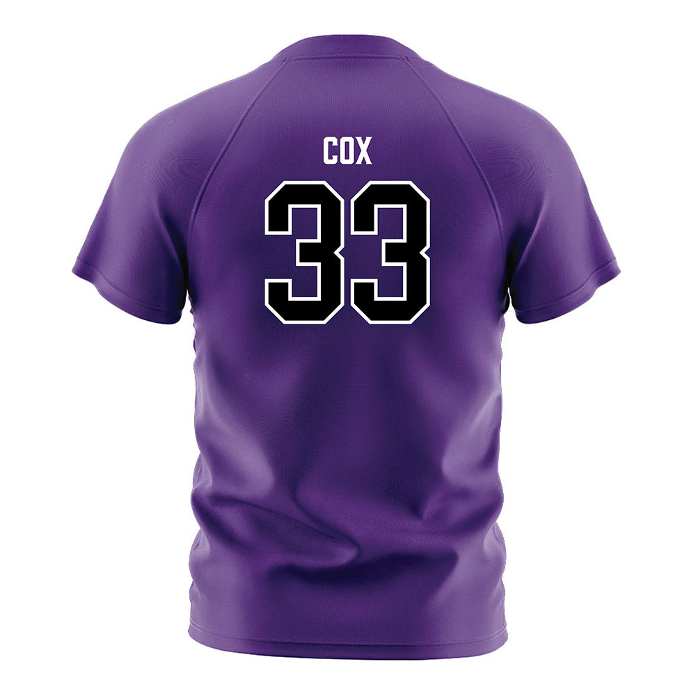Furman - NCAA Men's Soccer : Gabe Cox - Purple Soccer Jersey-1