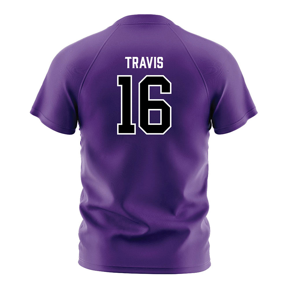 Furman - NCAA Men's Soccer : Grayson Travis - Purple Soccer Jersey-1