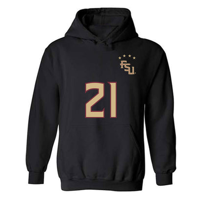FSU - NCAA Women's Soccer : Nawreen Ahmad - Black Replica Shersey Hooded Sweatshirt-0
