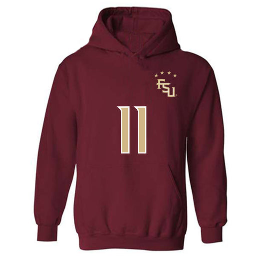 FSU - NCAA Women's Soccer : Jordynn Dudley - Garnet Replica Shersey Hooded Sweatshirt