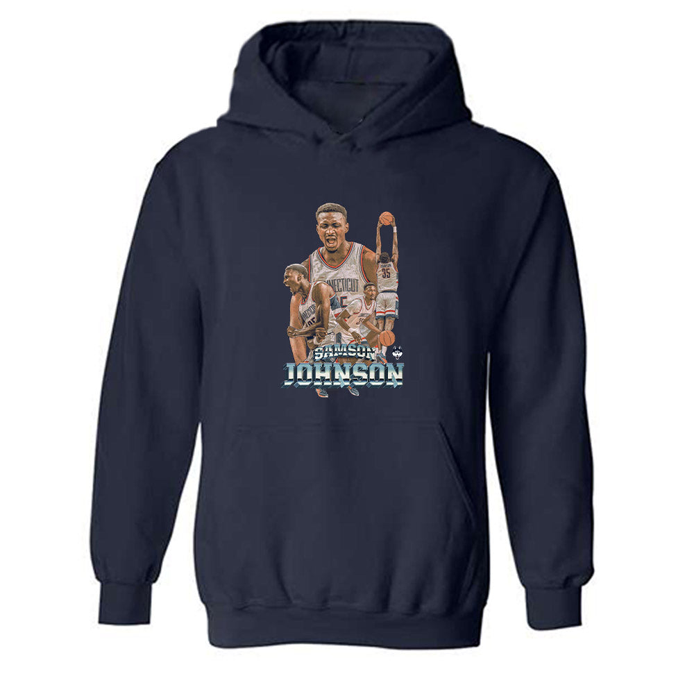 UConn - NCAA Men's Basketball : Samson Johnson - Player Collage Hooded Sweatshirt-0