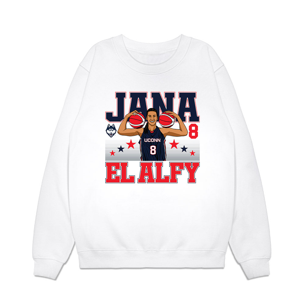 UConn - NCAA Women's Basketball : Jana El Alfy - Caricature Premium Crewneck Sweatshirt-0