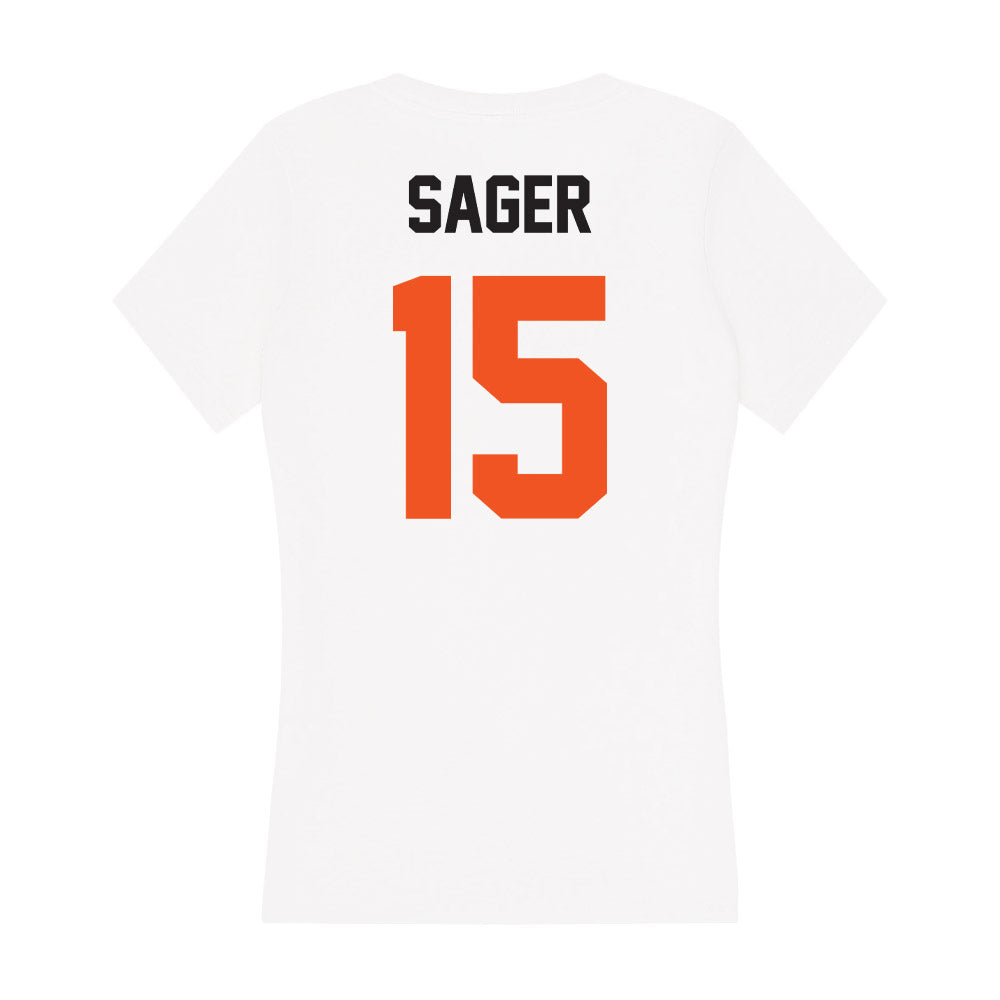 Oklahoma State - NCAA Men's Basketball : Carson Sager - Women's V-Neck T-Shirt-1