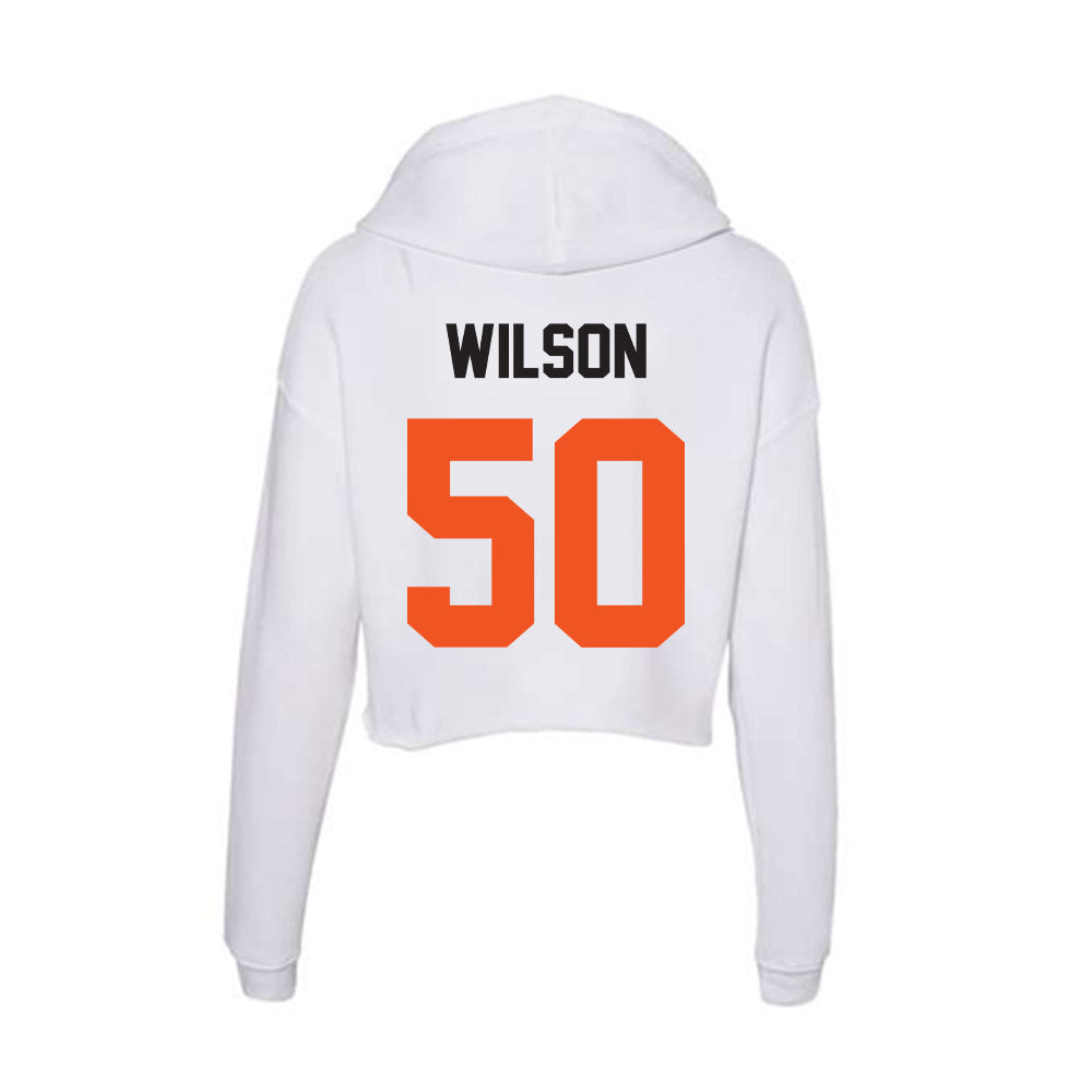 Oklahoma State - NCAA Football : Gunnar Wilson - Women's Crop Fleece Hoodie-1