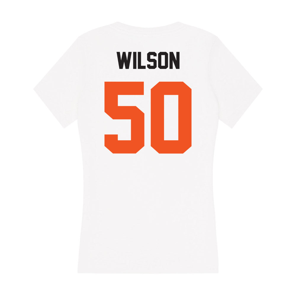 Oklahoma State - NCAA Football : Gunnar Wilson - Women's V-Neck T-Shirt-1