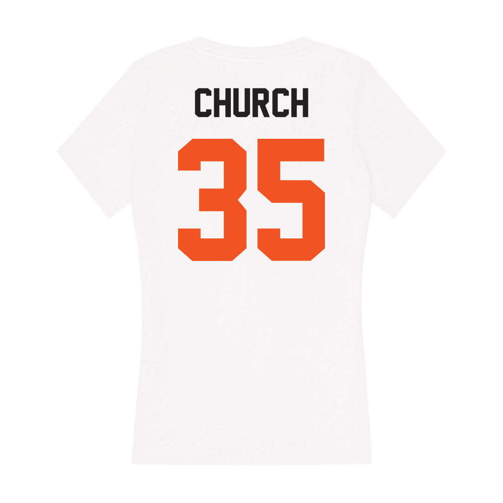 Oklahoma State - NCAA Men's Basketball : Weston Church - Women's V-Neck T-Shirt-1